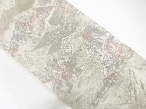 プラチナ箔　寺院風景模様織り出し　袋帯